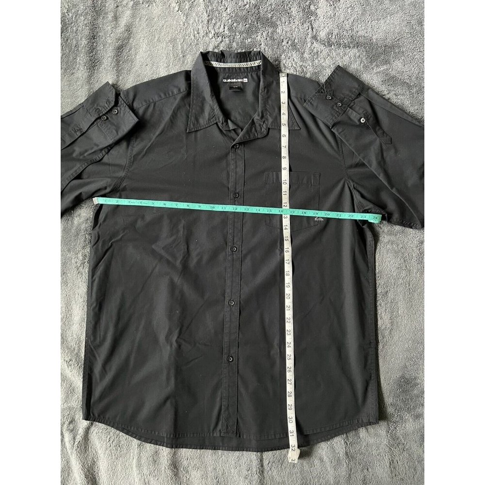 Quicksilver Button Up Long Sleeve Dress Shirt Black Embroidered Logo on Back XL